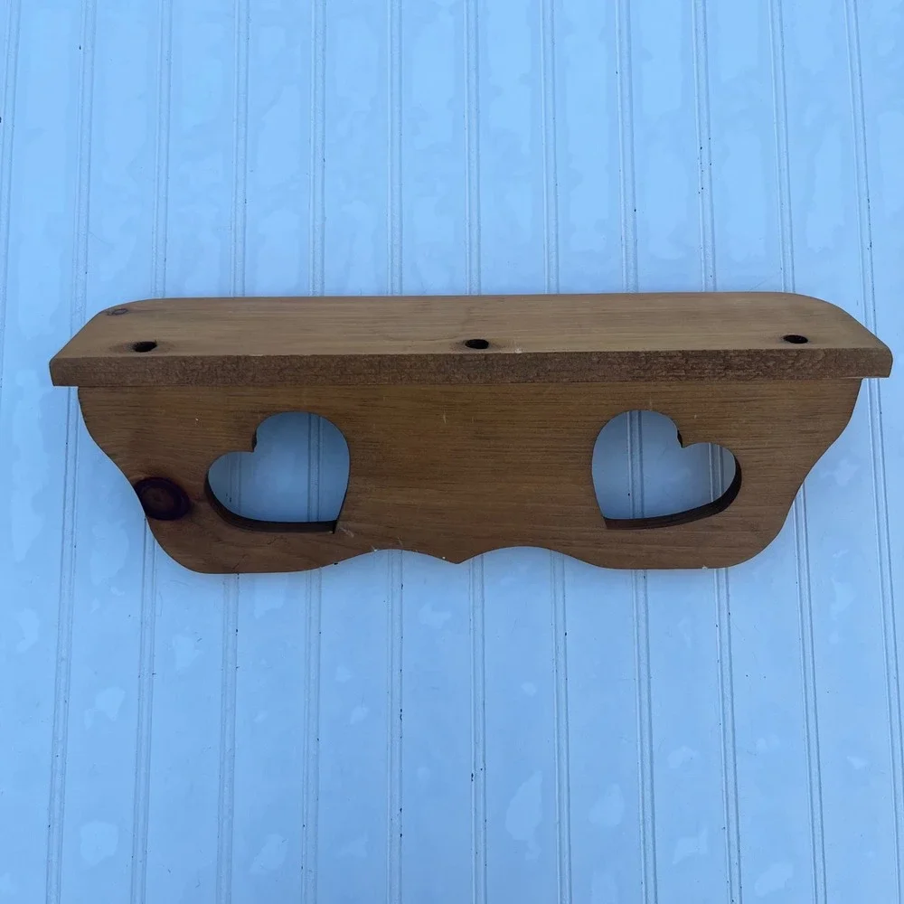Vintage Rustic Wood Wall Shelf Heart Cutouts Farmhouse Display Ledge 18 Inch